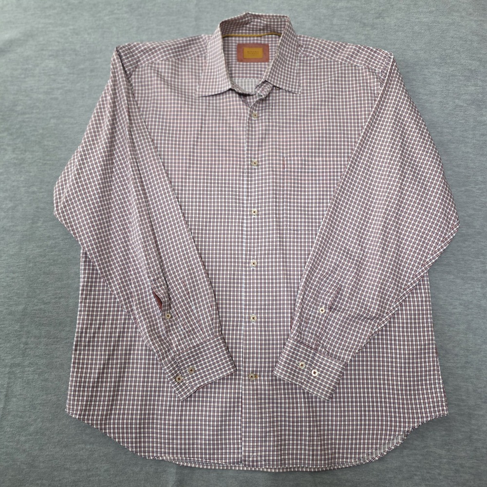 Robert Talbott Carmel Mens Large Red Blue Check Plaid Long Sleeve Button Shirt